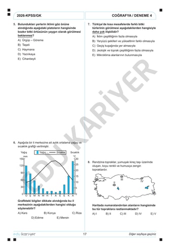 KPSS COĞRAFYA 20'Lİ BRANŞ DENEME - Görsel 6