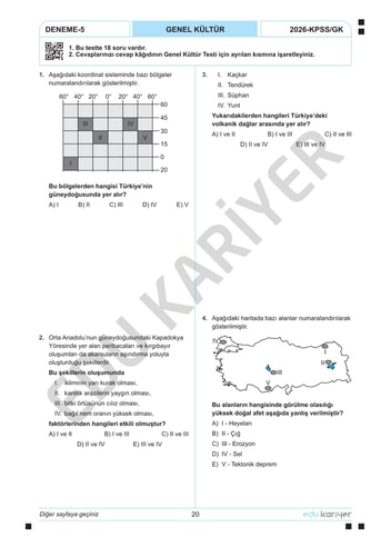 KPSS COĞRAFYA 20'Lİ BRANŞ DENEME - Görsel 5